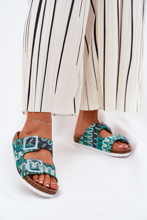 Pantofole da donna con fibbie E glitter S.Barski RB51-006 colore verde