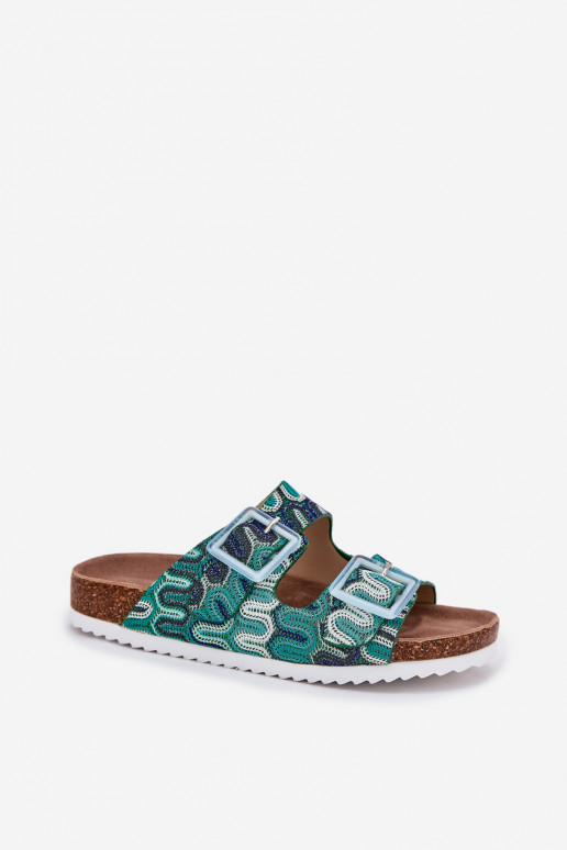 Pantofole da donna con fibbie E glitter S.Barski RB51-006 colore verde