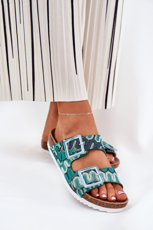 Pantofole da donna con fibbie E glitter S.Barski RB51-006 colore verde