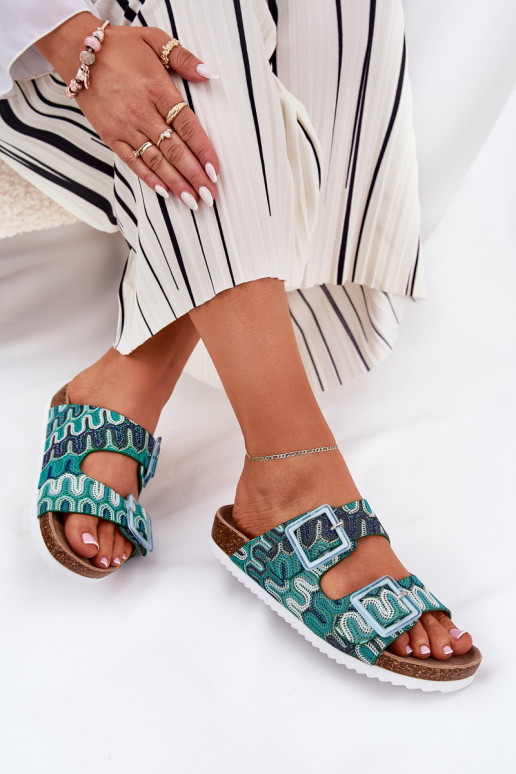 Pantofole da donna con fibbie E glitter S.Barski RB51-006 colore verde