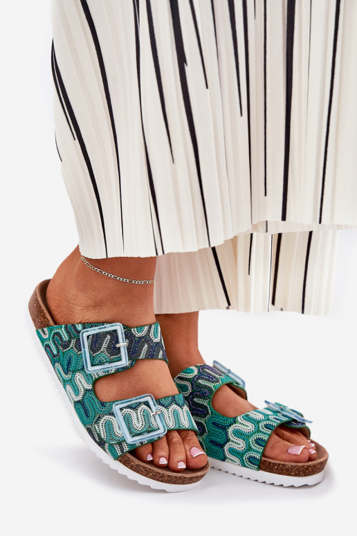 Pantofole da donna con fibbie E glitter S.Barski RB51-006 colore verde