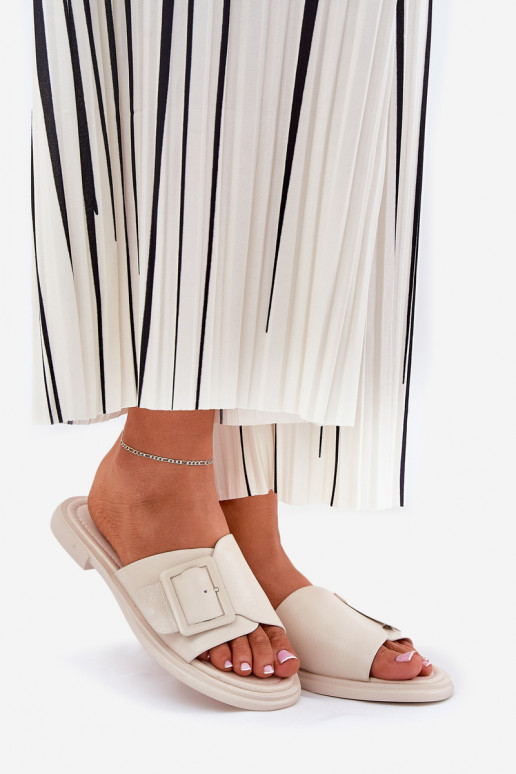 Pantofole in pelle Femminile con fibbie D&A SJ2302-01 beige