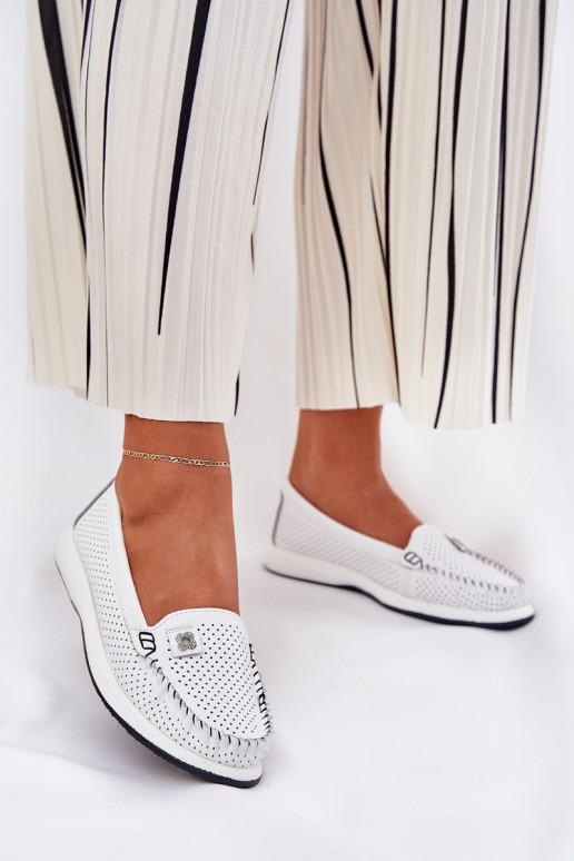 Pelle mocassini da donna S.Barski LR51-673 Colore bianco