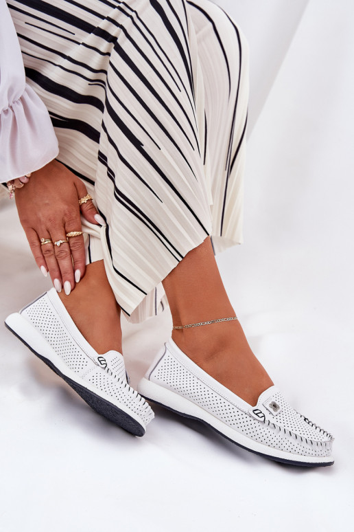 Pelle mocassini da donna S.Barski LR51-673 Colore bianco