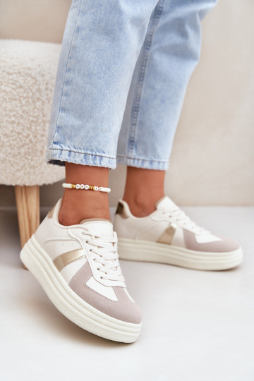 Scarpe sneakers in ecopelle da donna con piattaforma sabbia Goriette 2