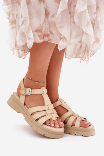 Sandali con plateau in pelle sintetica color sabbia Nendales