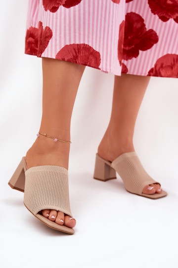 Pantofole da donna con i tacchi Typu Słupek beige INenilan 2