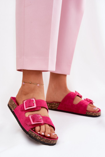 Ciabatte da donna con fibbie su suola in sughero rosa con cuoricini 2