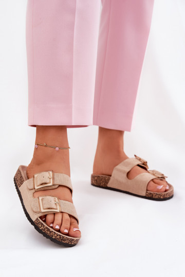 Pantofole da donna con fibbie Su suola in sughero beige con i cuorile