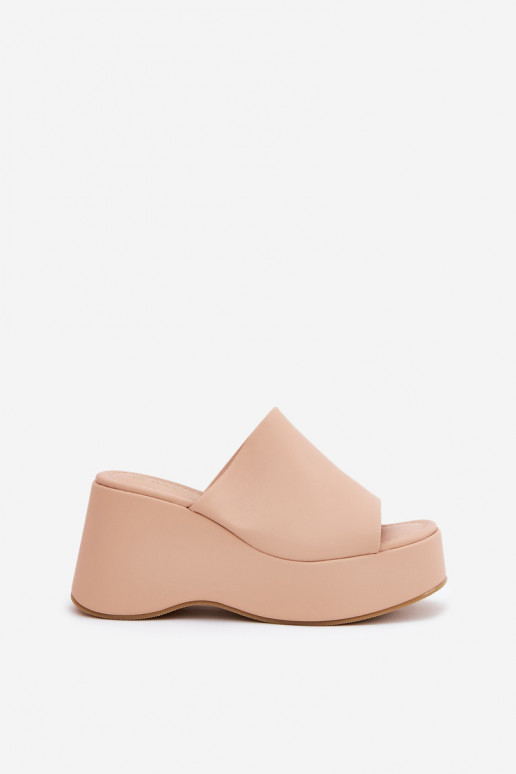 Eko Pantofole in pelle Femminile con una piattaforma I Koturnie beige Kisoffi