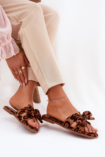 isoscele Pantofole da donna con nastri con motivi di pelliccia di leopardo colore marrone Tobin