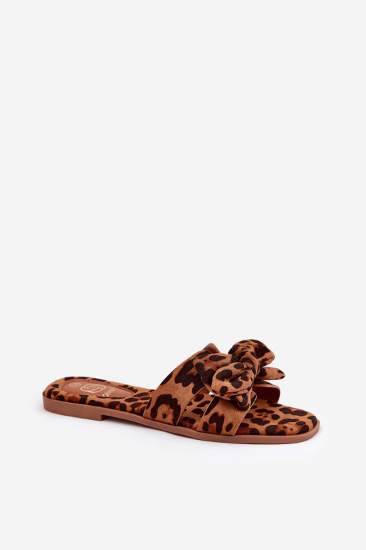 isoscele Pantofole da donna con nastri con motivi di pelliccia di leopardo colore marrone Tobin
