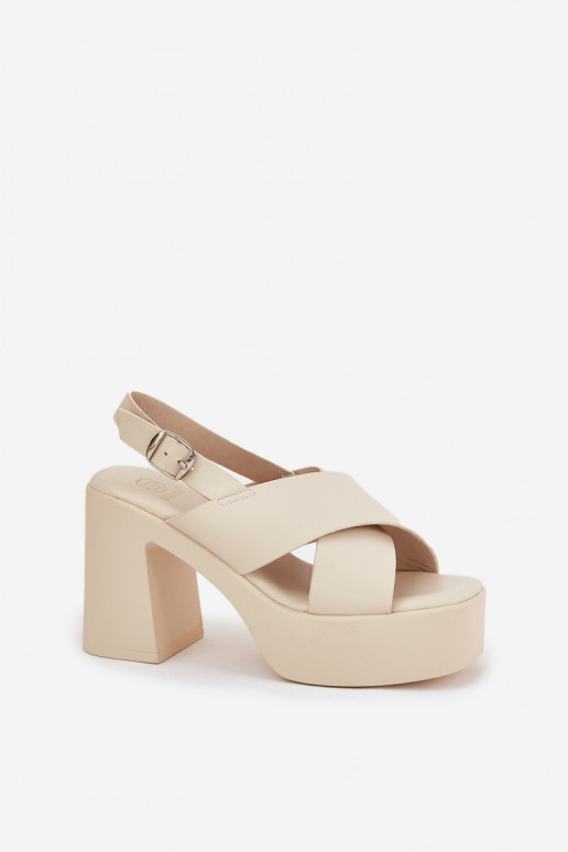 Sandali con tacco alto da donna e piattaforma in ecopelle colore avorio Annavin