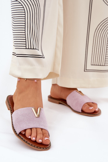 Pantofole da donna con tacchi larghi Con decorazionii Detalami Colore viola Saliena 2
