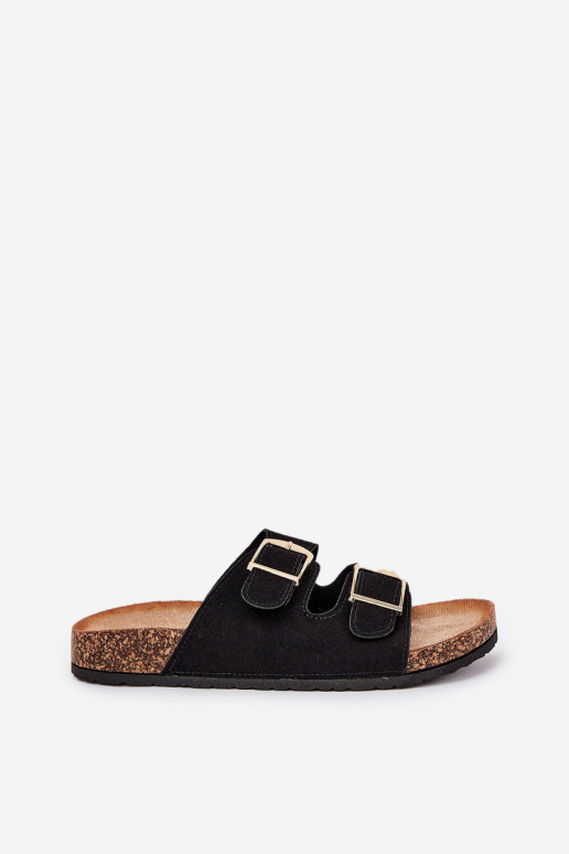 Pantofole da donna con una piattaforma Ze colore doratomi con fibbiemi colore nero Lisavionea