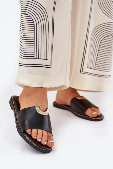Pantofole in pelle sintetica da donna con dettagli eleganti nere Mevith