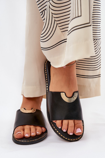 Pantofole in pelle sintetica da donna con dettagli eleganti nere Mevith 2