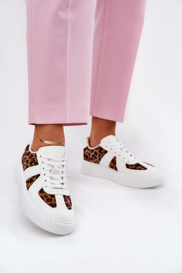 Scarpe sneakers da donna con stampa e piattaforma color bianco Įjungtativira