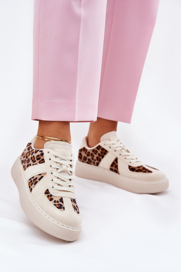 Scarpe sneakers da donna con stampa e piattaforma color sabbia Įjungtativira 2