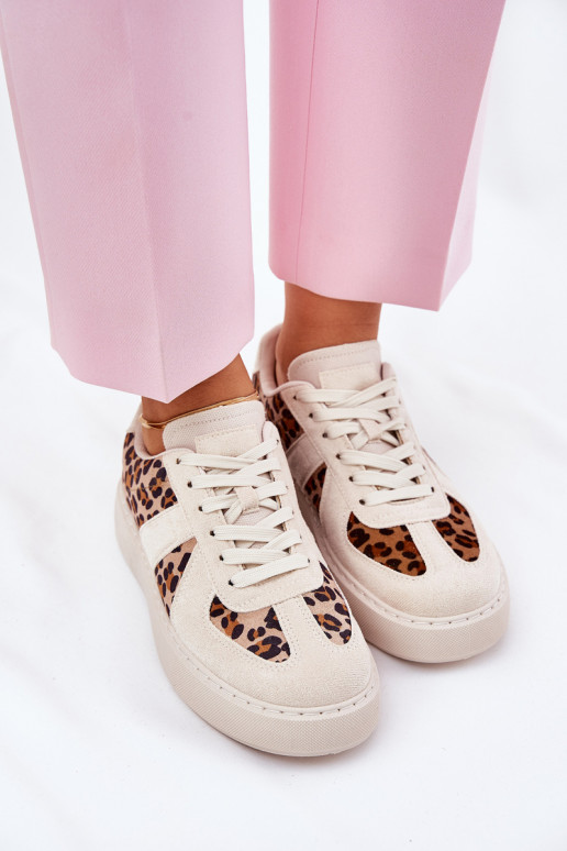 Scarpe modello sneakers Femminile e scritti con una piattaforma beige Abilitatotivira