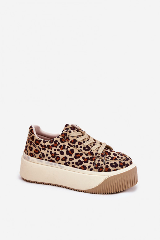 Scarpe modello sneakers con una piattaforma con motivi di pelliccia di leopardo colore marrone Tirvanis