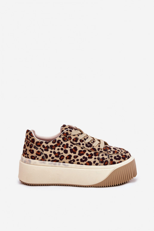 Scarpe modello sneakers con una piattaforma con motivi di pelliccia di leopardo colore marrone Tirvanis