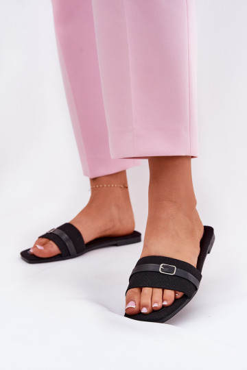 pantofole donna con cinturini e fibbie color nero Zilina
