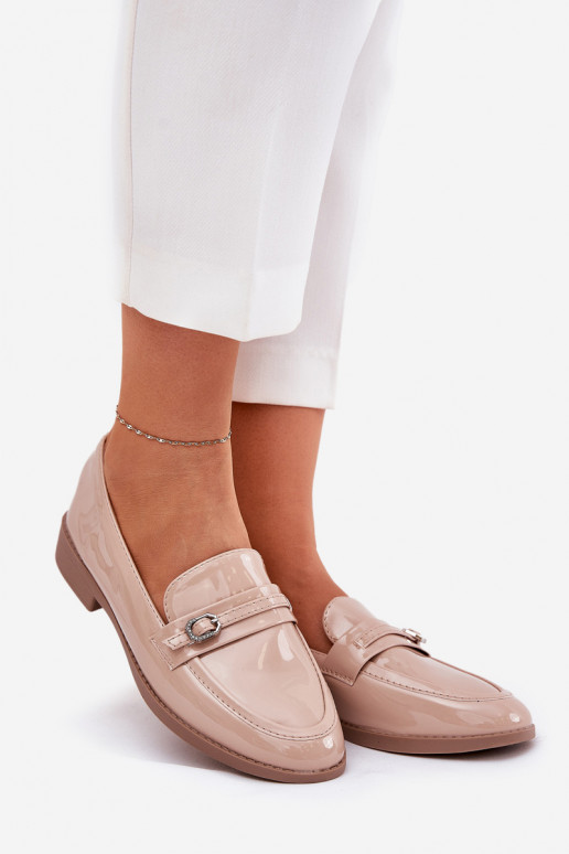 Mocassini laccati Femminile decorare con fibbie beige Mollan Mocassini laccati Femminile decorare con fibbie beige Mollan