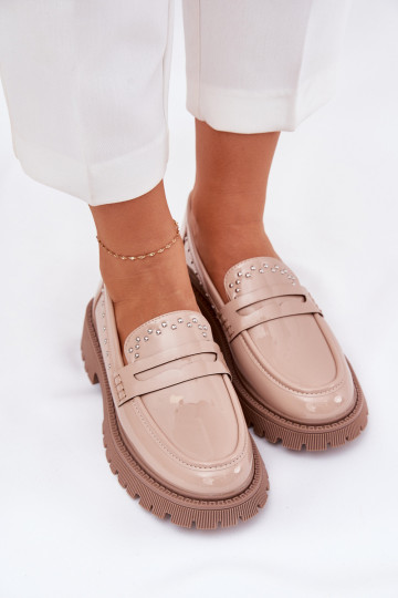 mocassini da donna con effetto vernice Con decorazione beige Abilitatollae