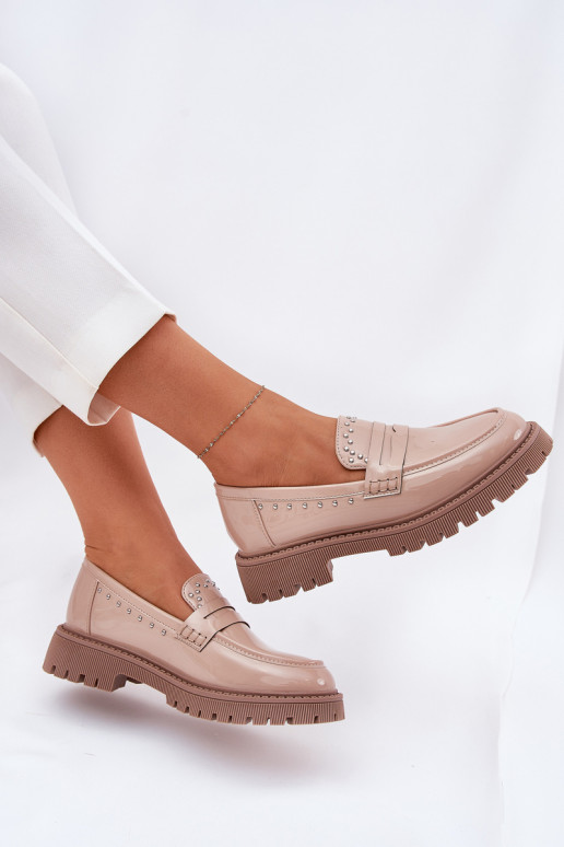 mocassini da donna con effetto vernice Con decorazione beige Abilitatollae