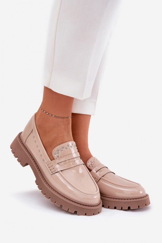 mocassini da donna con effetto vernice Con decorazione beige Abilitatollae