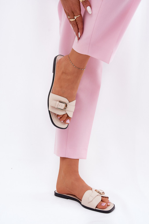 isoscele Pantofole da donna con fibbie dorate beige Esiobb