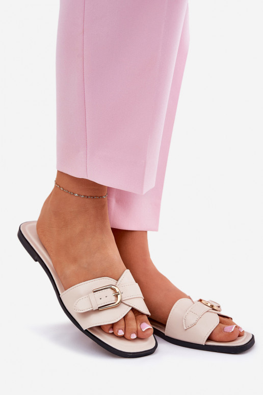 isoscele Pantofole da donna con fibbie dorate beige Esiobb