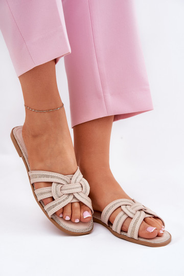 pantofole donna piatte con cinturini intrecciati color sabbia Acimine