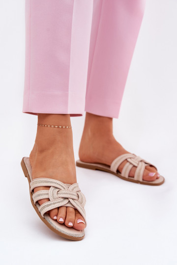 pantofole donna piatte con cinturini intrecciati color sabbia Acimine 2