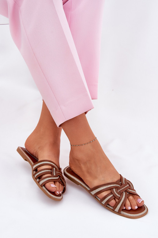 Pantofole Appartamento delle donne Z Przeplatającymi Się Paskami colore marrone Acimine