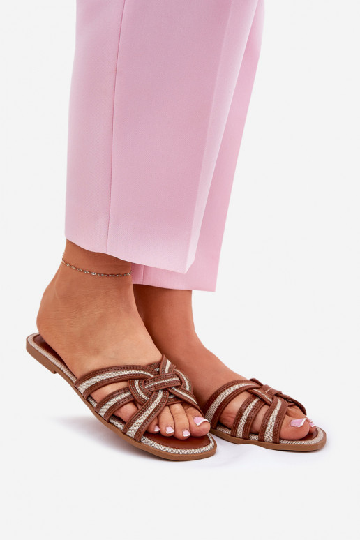 Pantofole Appartamento delle donne Z Przeplatającymi Się Paskami colore marrone Acimine