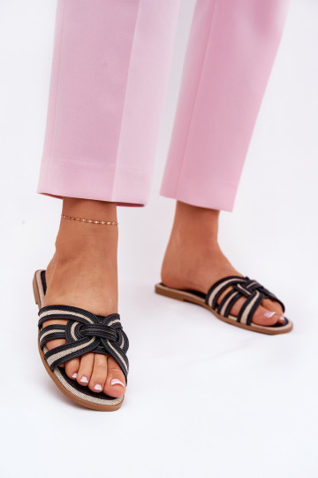 pantofole donna piatte con cinturini intrecciati color nero Acimine 2