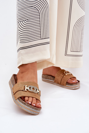 Pantofole da donna Ze colore doratom Detalem con una piattaforma con lucentezza colore marrone Eanes