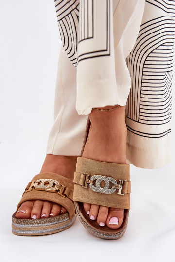 Pantofole da donna Ze colore doratom Detalem con una piattaforma con lucentezza colore marrone Eanes 2