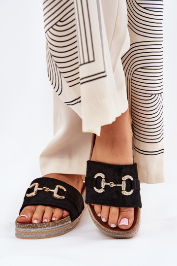 Pantofole da donna con una piattaforma con dettagli dorati E glitter colore nero Morisela 2