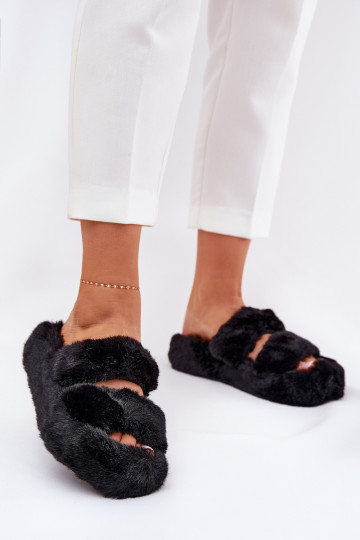 con una pelliccia Pantofole Femminile con una piattaforma colore nero Talfedi