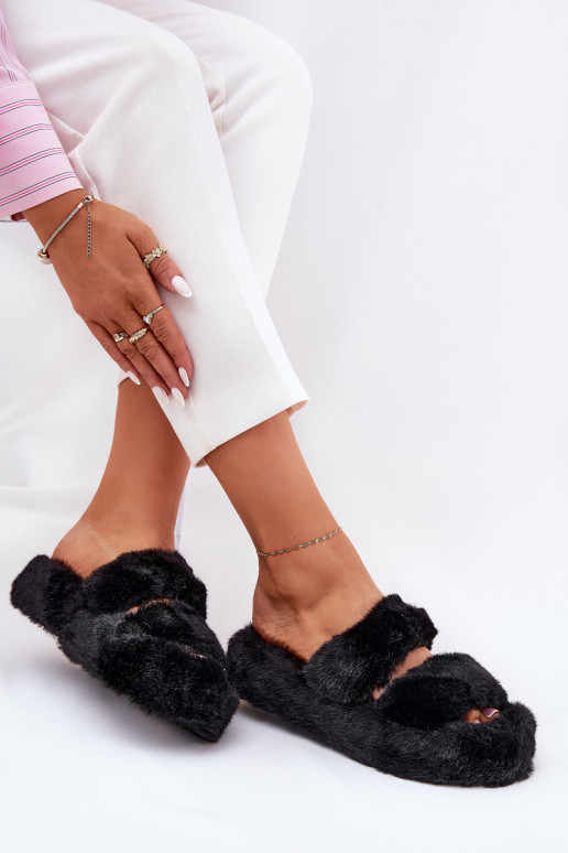 con una pelliccia Pantofole Femminile con una piattaforma colore nero Talfedi