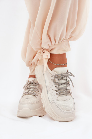 Scarpe modello sneakers Femminile con una piattaforma Ozdobnym Allacciaturam beige Evalianne 2
