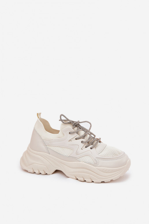 Scarpe modello sneakers Femminile con una piattaforma Ozdobnym Allacciaturam beige Evalianne