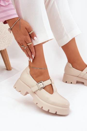 scarpe Femminile con fibbie con una piattaforma E tacchi piatti beige Venda