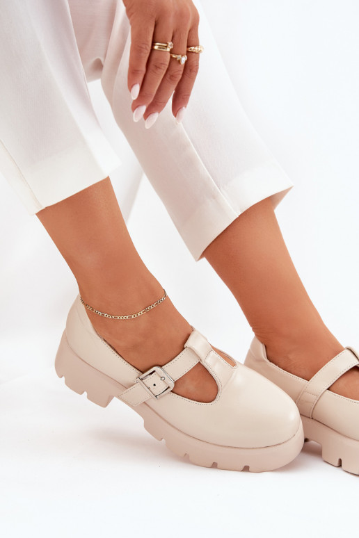 scarpe Femminile con fibbie con una piattaforma E tacchi piatti beige Venda