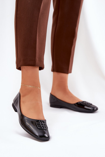 con effetto vernice Stile elegante Ballerine Femminile Con decorazioni Detalem Vinceza 17377 colore nero