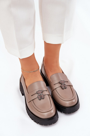 Pelle mocassini da donna Z Przypinką Orsi di peluche Vinceza 18109 beige