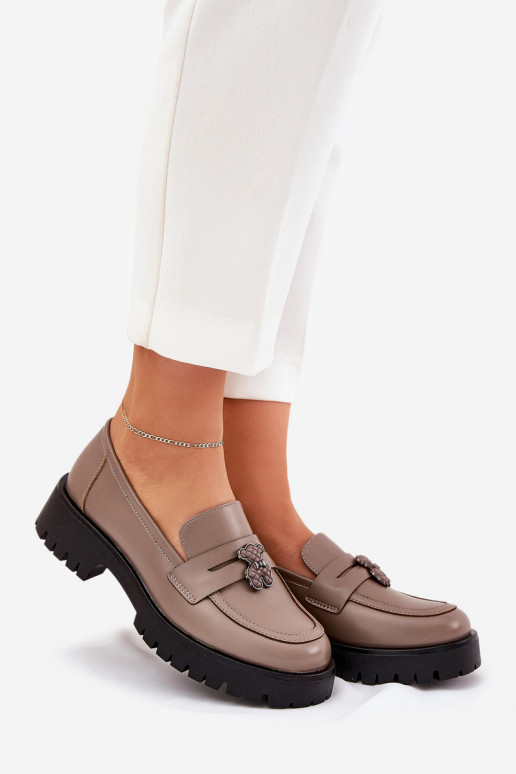 Pelle mocassini da donna Z Przypinką Orsi di peluche Vinceza 18109 beige